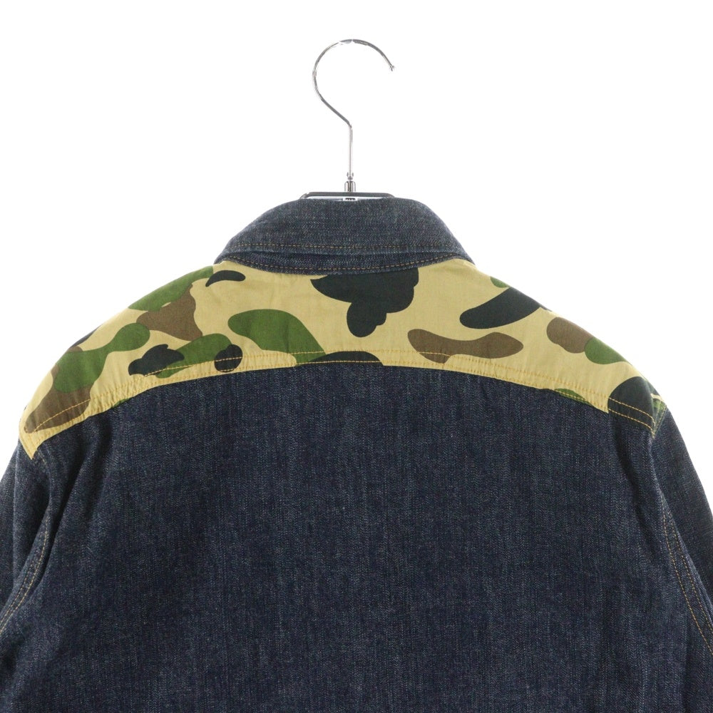 A BATHING APE(アベイシングエイプ) カモフラ切替 長袖 デニムシャツ ジャケット インディゴ 001SHA801037X