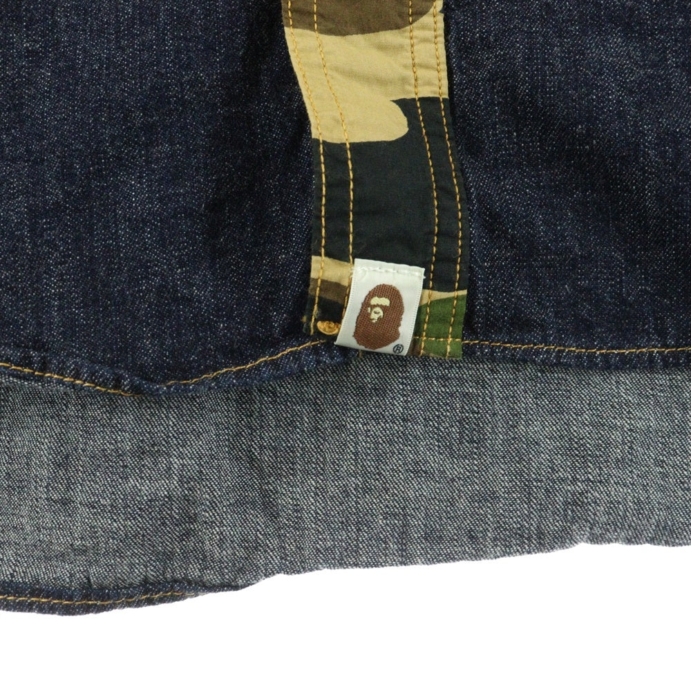 A BATHING APE(アベイシングエイプ) カモフラ切替 長袖 デニムシャツ ジャケット インディゴ 001SHA801037X