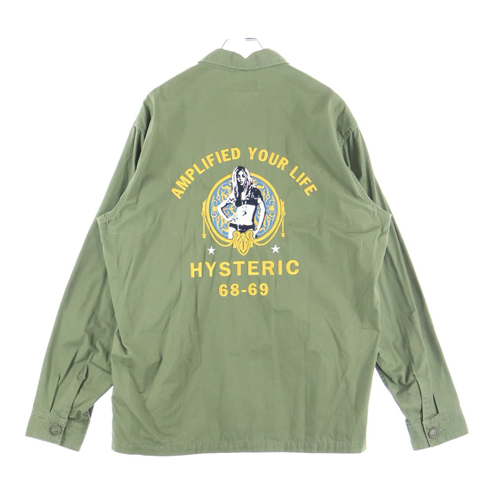 HYSTERIC GLAMOUR(ヒステリックグラマー) 23SS ワッペン付き 両面ロゴ刺繍 ミリタリー 長袖シャツ カーキ 02233AH08
