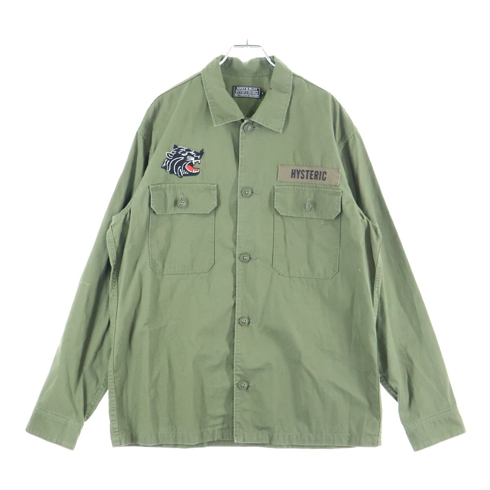 HYSTERIC GLAMOUR(ヒステリックグラマー) 23SS ワッペン付き 両面ロゴ刺繍 ミリタリー 長袖シャツ カーキ 02233AH08