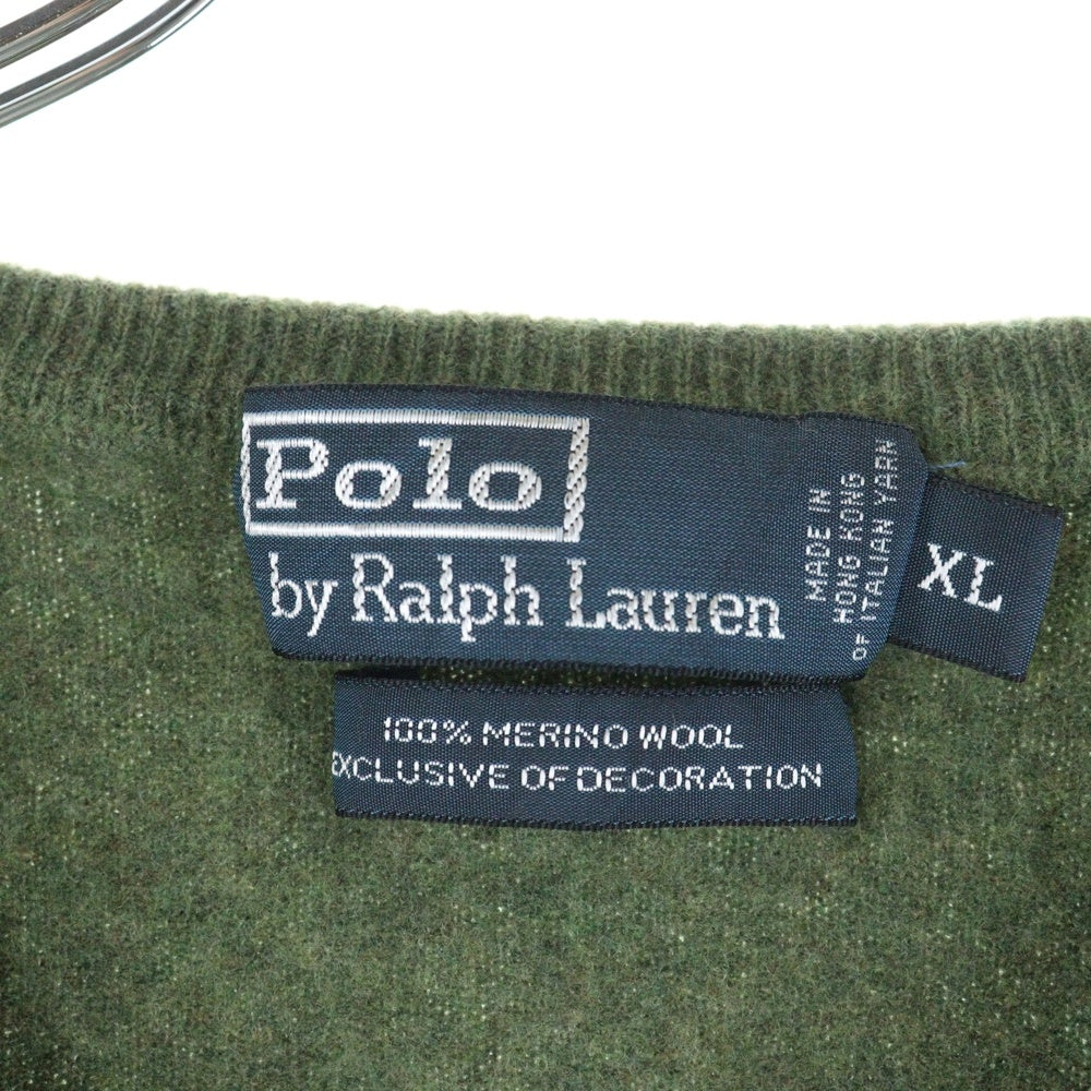 POLO RALPH LAUREN(ポロラルフローレン) スモールポニー エンブロイダリー Vネック メリノウール ニットセーター グリーン