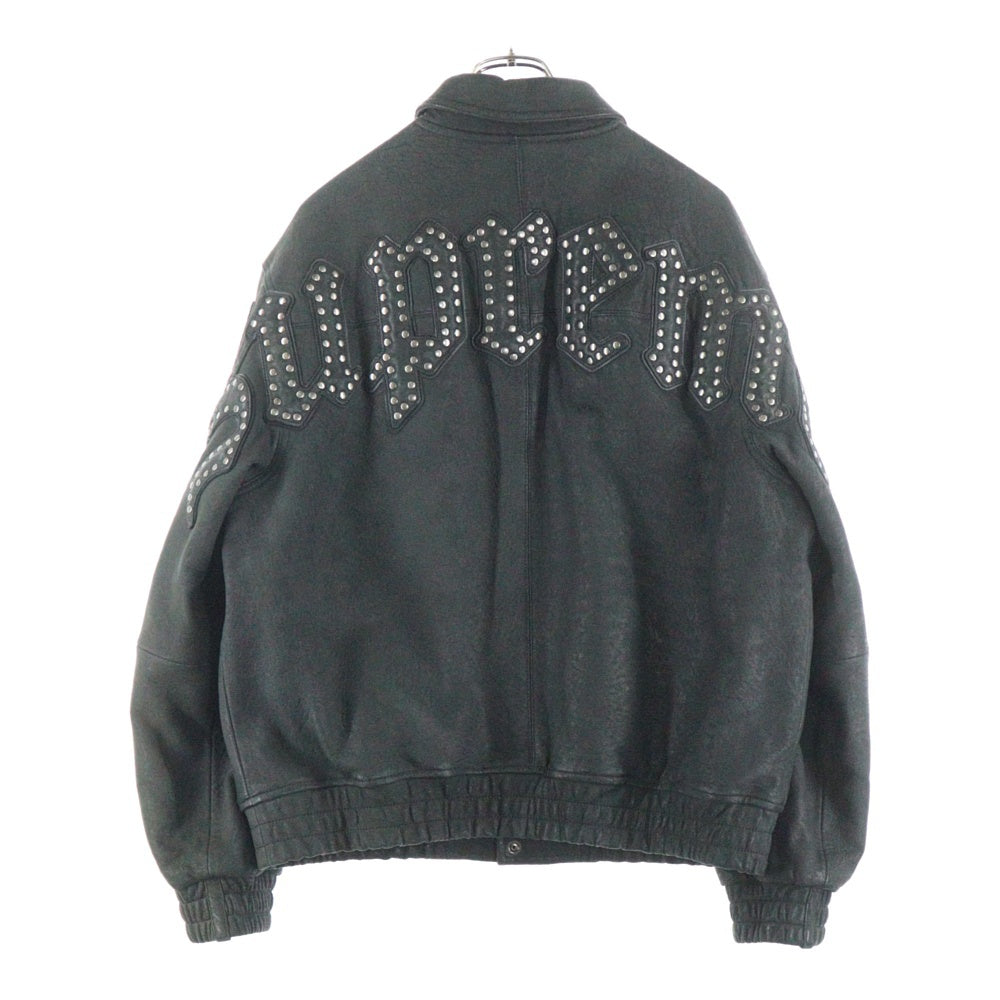 SUPREME(シュプリーム) 21AW Pebbled Leather Varsity Jacket ロゴパッチ レザージャケット ブラック