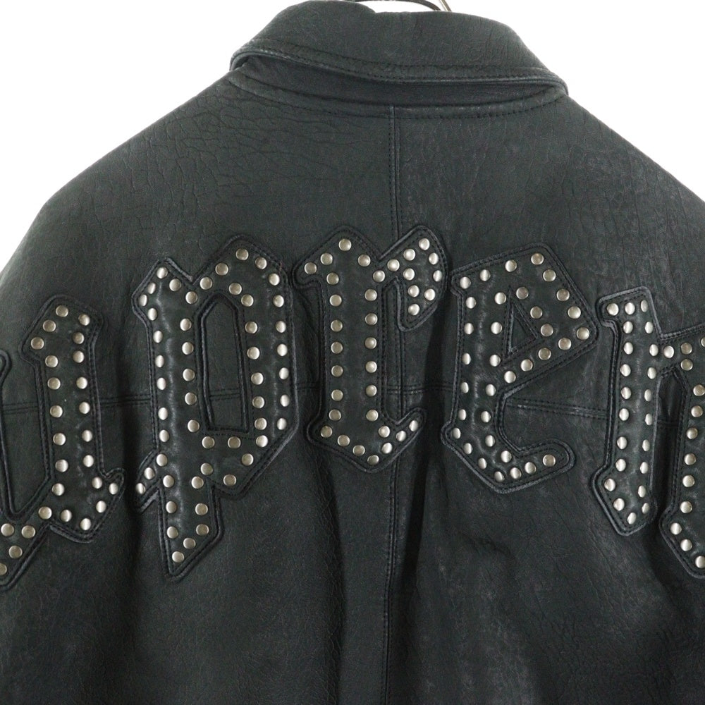 SUPREME(シュプリーム) 21AW Pebbled Leather Varsity Jacket ロゴパッチ レザージャケット ブラック