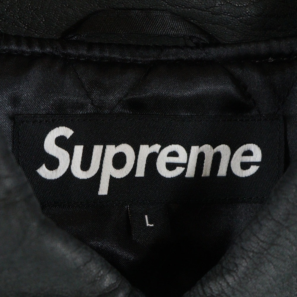 SUPREME(シュプリーム) 21AW Pebbled Leather Varsity Jacket ロゴパッチ レザージャケット ブラック