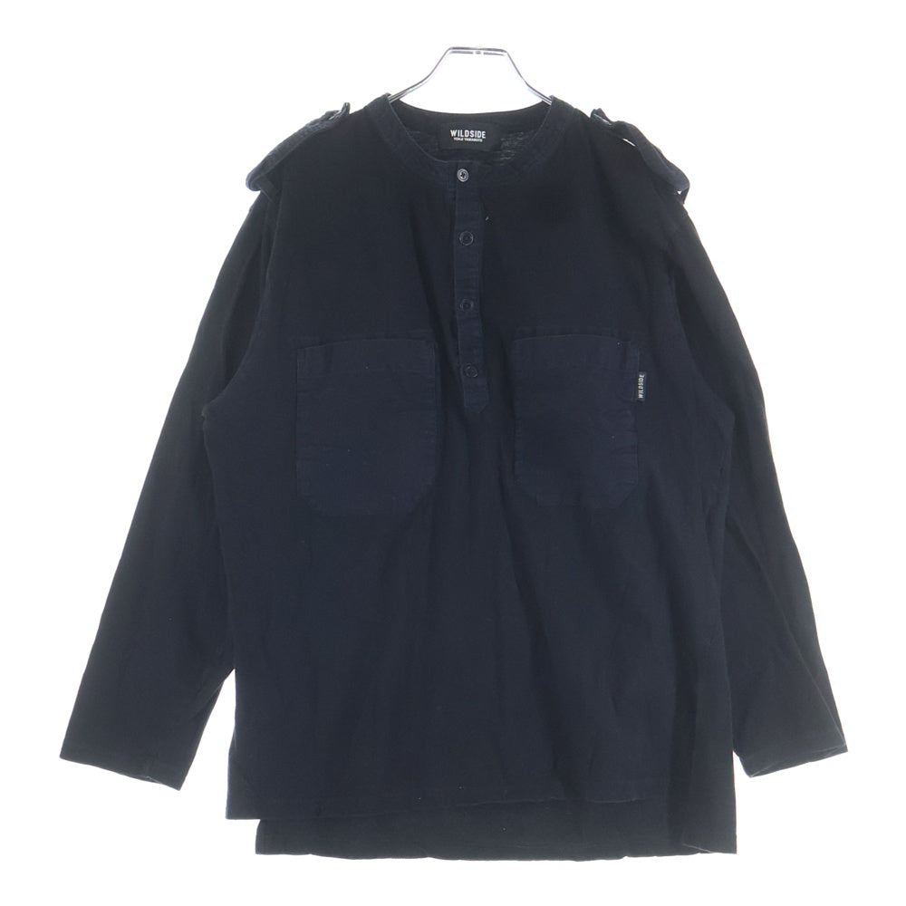 WILDSIDE YOHJI YAMAMOTO(ワイルドサイド ヨウジ ヤマモト) Cotton Jersey Shoulder Strap Henley Neck Long Sleeve Tee コットンジャージ ショルダーストラップ ヘンリーネック 長袖Tシャツ WE-T12-002