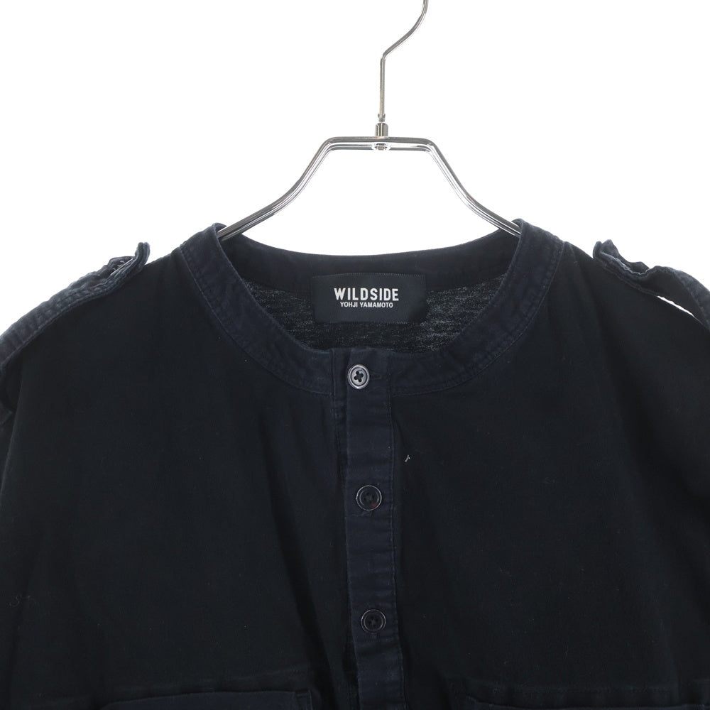 WILDSIDE YOHJI YAMAMOTO(ワイルドサイド ヨウジ ヤマモト) Cotton Jersey Shoulder Strap Henley Neck Long Sleeve Tee コットンジャージ ショルダーストラップ ヘンリーネック 長袖Tシャツ WE-T12-002