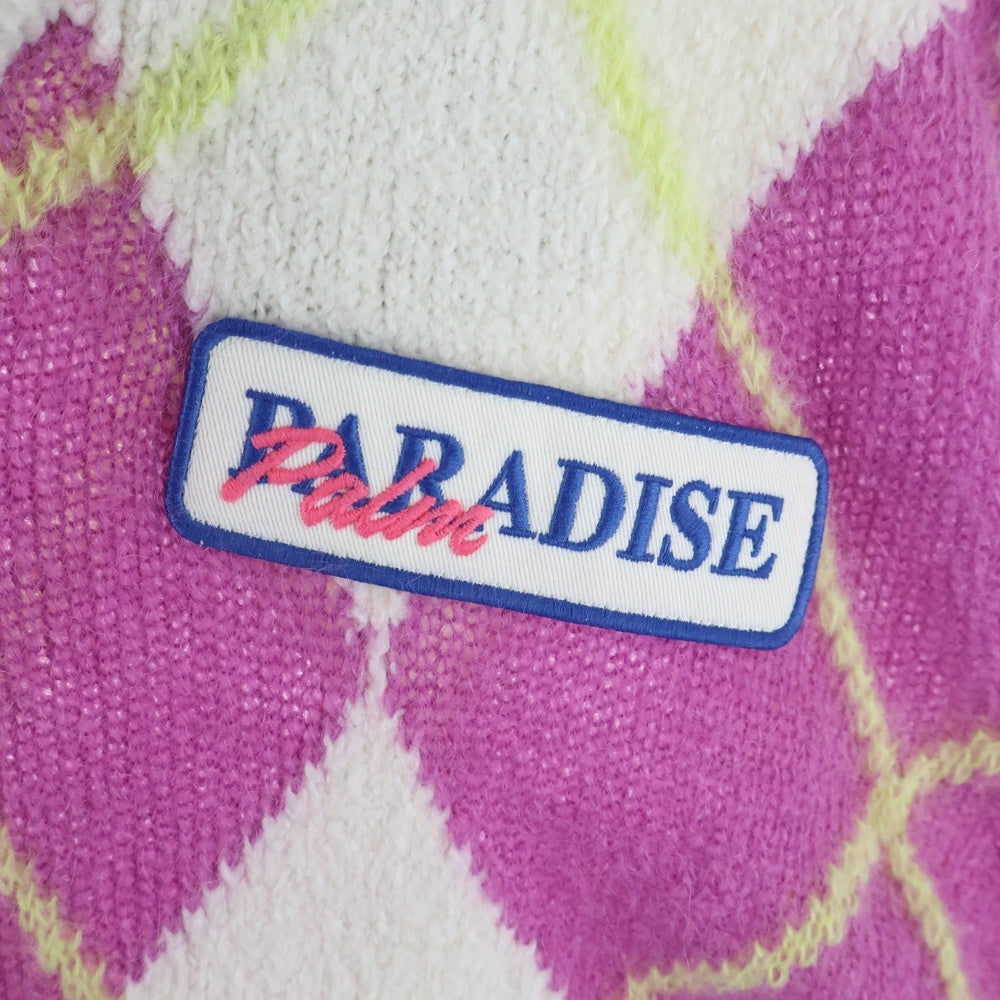 Palm Angels(パームエンジェルス) 23SS Logo Brushed Argyle Knit Vest ロゴパッチ アーガイル柄 ニットベスト ホワイト/パープル PMHZ002S23KNI001