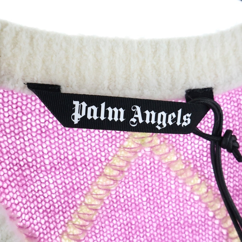 Palm Angels(パームエンジェルス) 23SS Logo Brushed Argyle Knit Vest ロゴパッチ アーガイル柄 ニットベスト ホワイト/パープル PMHZ002S23KNI001