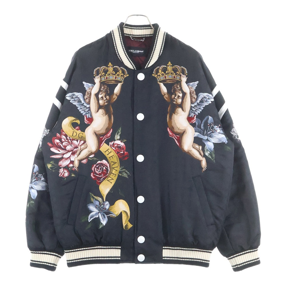 DOLCE & GABBANA(ドルチェアンドガッバーナ) 19AW Angel Crown Bomber Jacket エンジェル クラウン プリント 裏地キルティング ボンバージャケット バーシティジャケット ブラック G9MP8T HPM9L