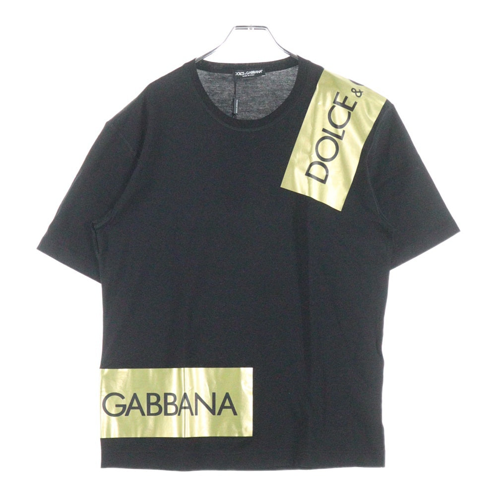 DOLCE & GABBANA(ドルチェアンドガッバーナ) ボックスロゴ テープ プリント 半袖Tシャツ カットソー ブラック G8HS4T/G7RKA