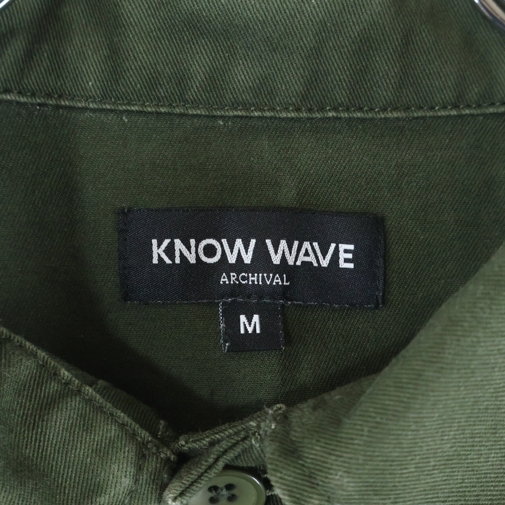 KNOW WAVE(ノウウェイブ) 胸ポケット ワークシャツ 長袖シャツ カーキ