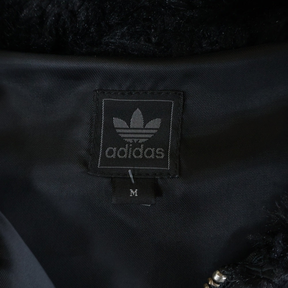 adidas(アディダス) フェイクファー サイドスリーライン ジップアップパーカー フーディー ブラック/レッド