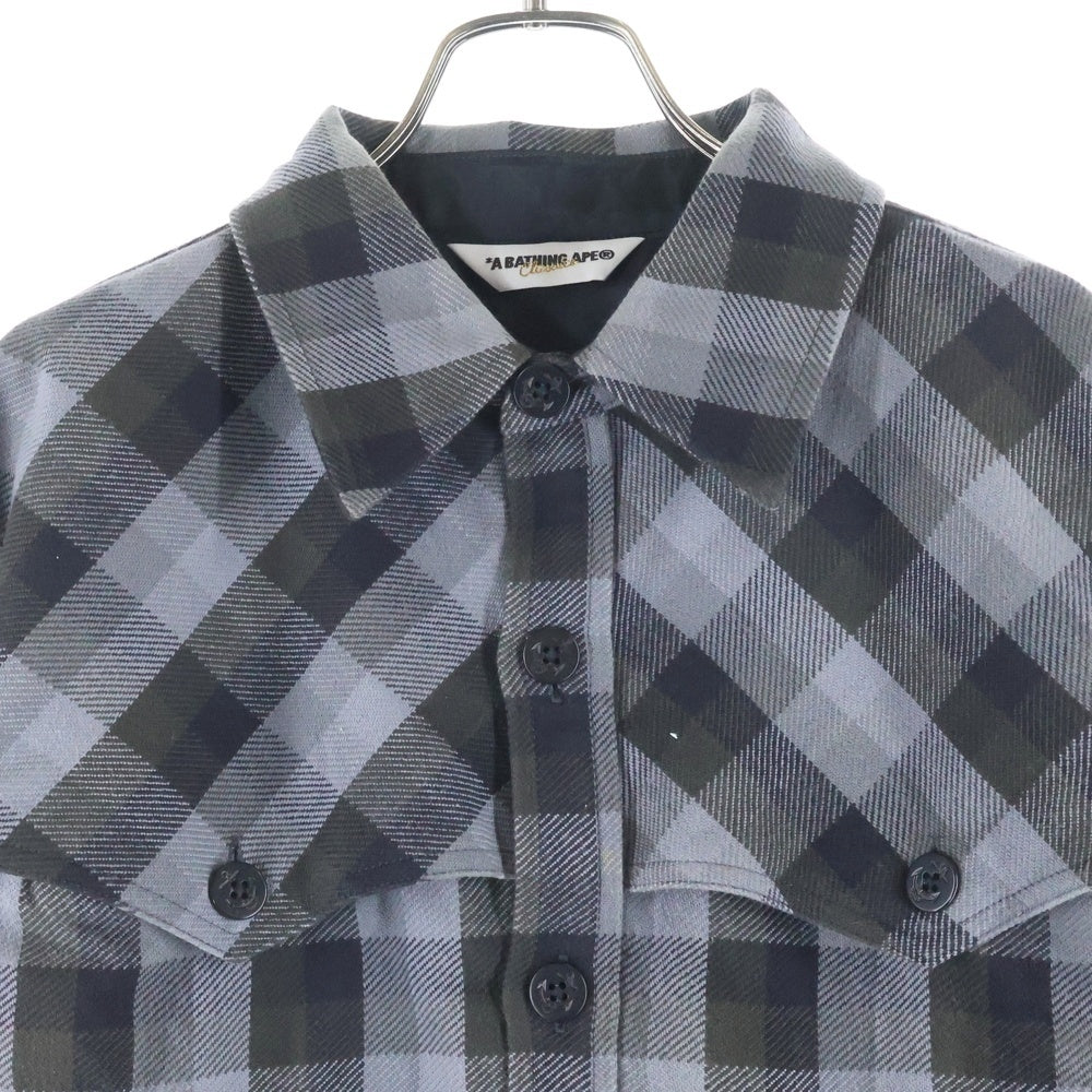 A BATHING APE(アベイシングエイプ) エルボーパッチ ウエスタン チェック ネルシャツ 長袖シャツ ブラック/グレー