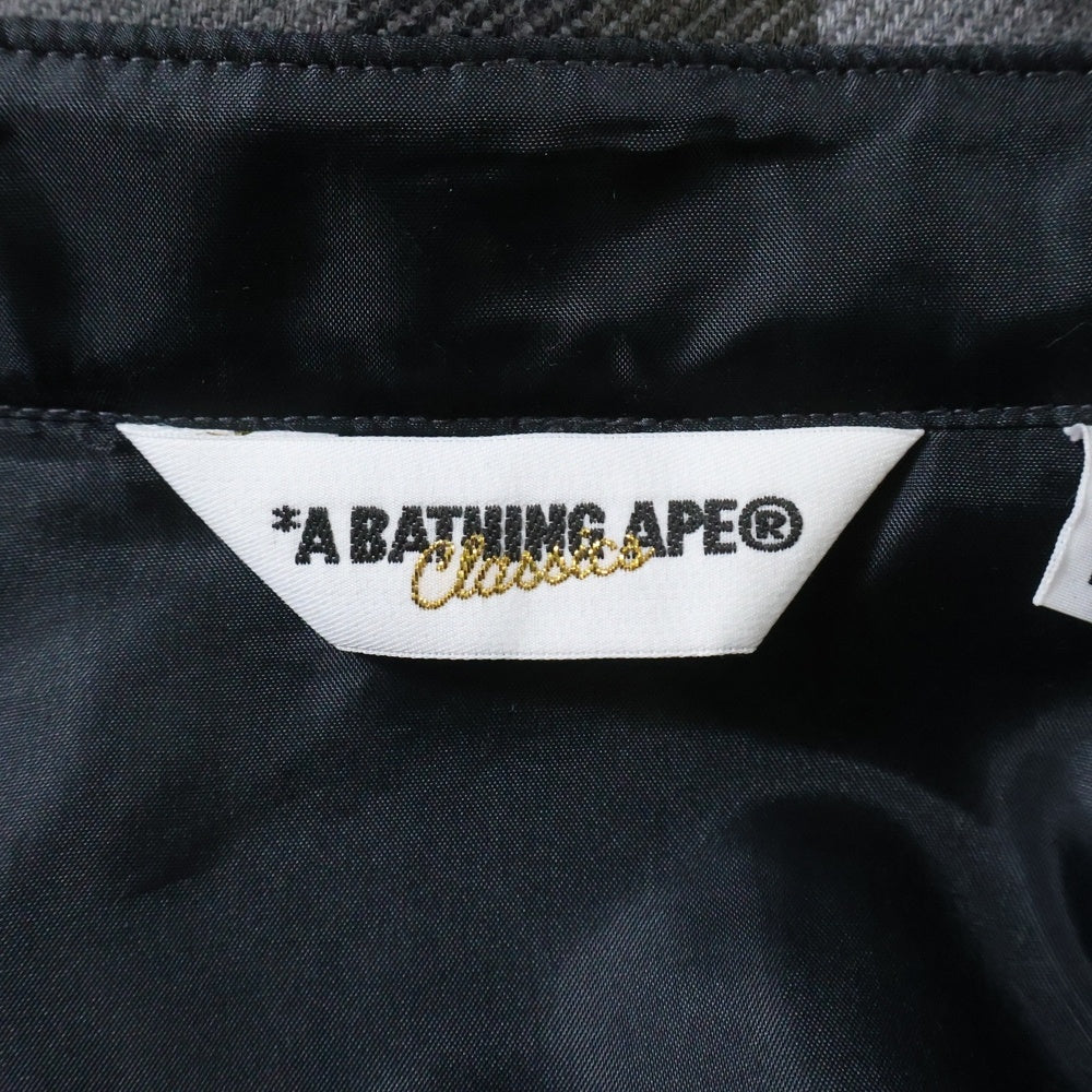 A BATHING APE(アベイシングエイプ) エルボーパッチ ウエスタン チェック ネルシャツ 長袖シャツ ブラック/グレー