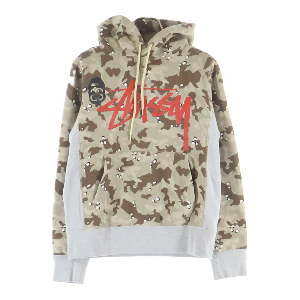 STUSSY(ステューシー) × A BATHING APE アベイシングエイプ ロゴプリント カモ柄 プルオーバーパーカー フーディー ブラウン 001PP0731911X
