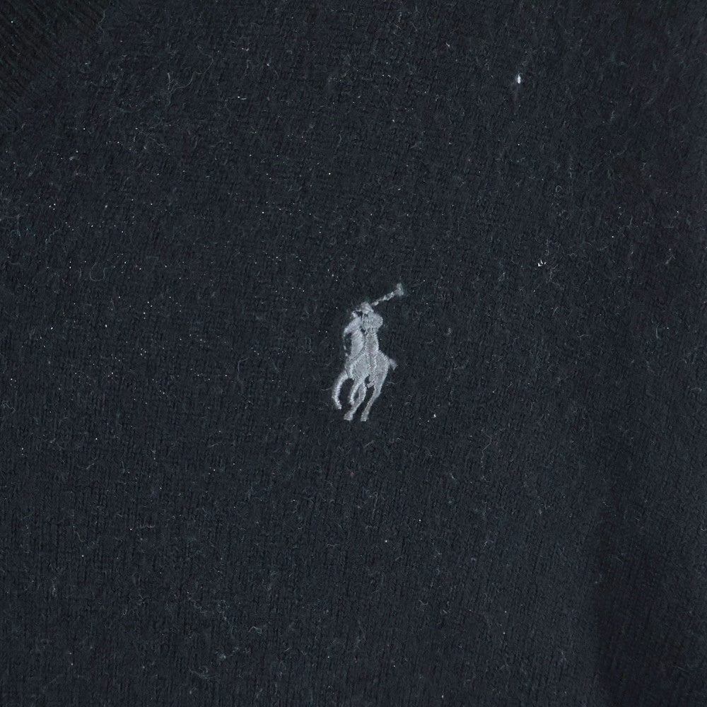 POLO RALPH LAUREN(ポロラルフローレン) COTTON KNIT V NECK 胸ロゴ刺繍 コットン ニット Vネック カーディガン ブラック