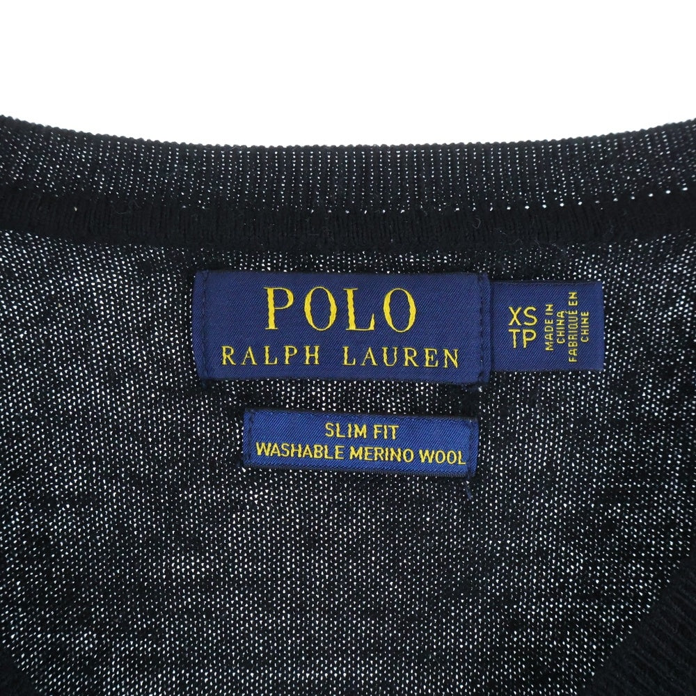 POLO RALPH LAUREN(ポロラルフローレン) COTTON KNIT V NECK 胸ロゴ刺繍 コットン ニット Vネック カーディガン ブラック