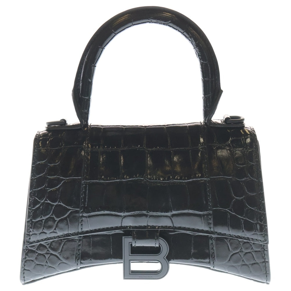 BALENCIAGA(バレンシアガ) Hourglass XS アワーグラス クロコ型押し 2WAY ショルダーバッグ ハンドバッグ ブラック 592833 レディース