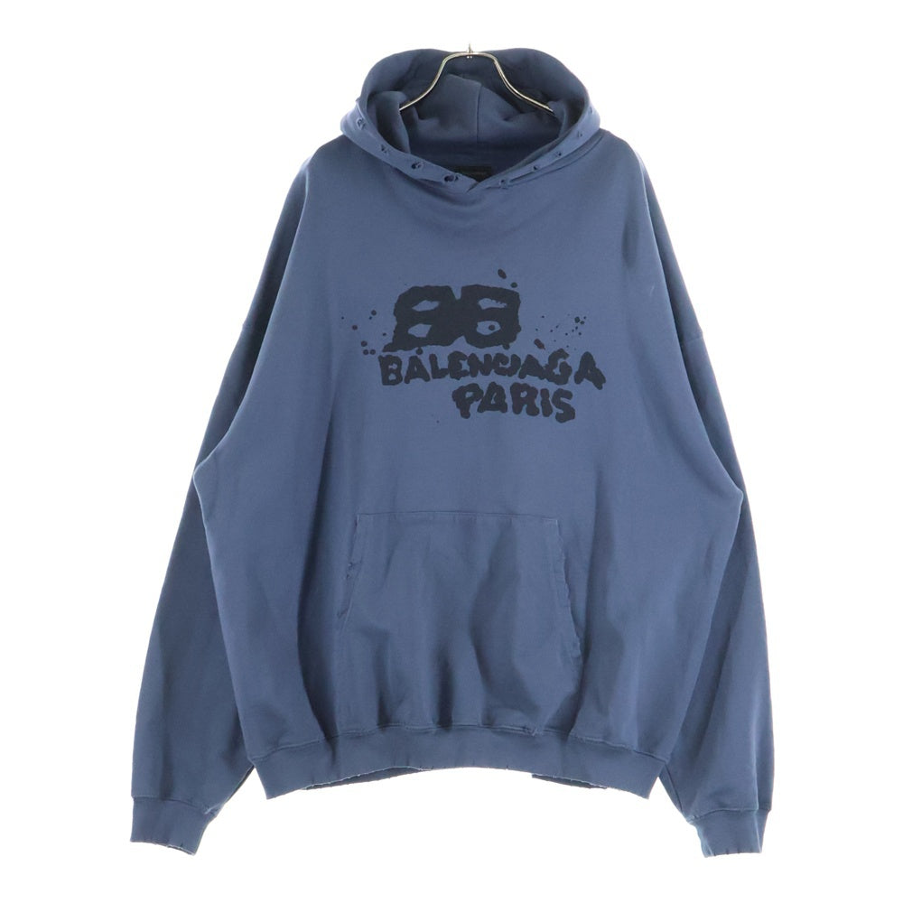 BALENCIAGA(バレンシアガ) 22AW Print Logo PullOver Hoodie プリントロゴプルオーバーフーディ パーカー ネイビー 620973 TNVQ1