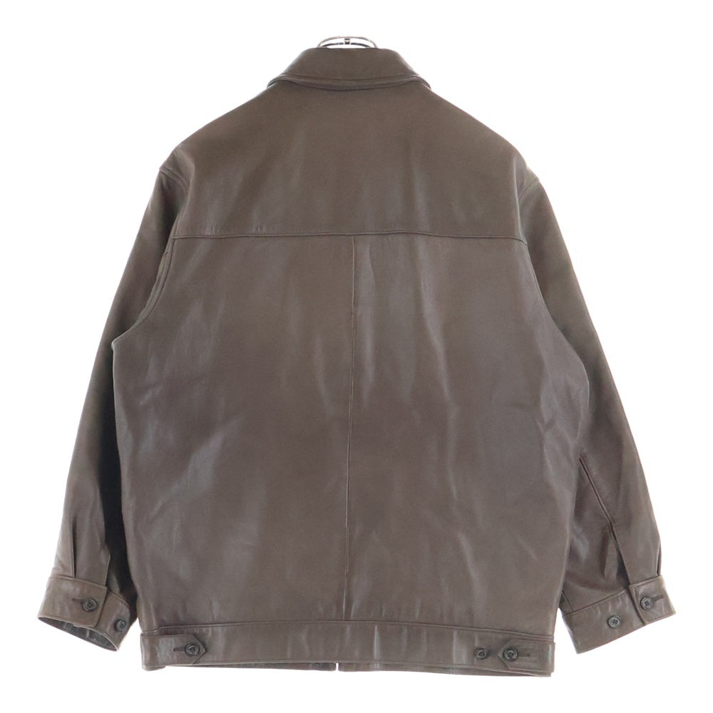 POLO RALPH LAUREN(ポロラルフローレン) 90s GENUINE LEATHER JACKET ポニー無 裏地チェック スウィングトップ レザージャケット ブルゾン ブラウン