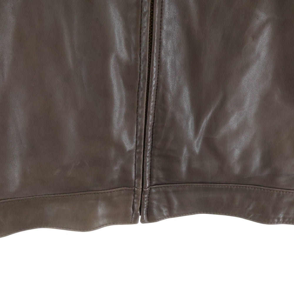 POLO RALPH LAUREN(ポロラルフローレン) 90s GENUINE LEATHER JACKET ポニー無 裏地チェック スウィングトップ レザージャケット ブルゾン ブラウン