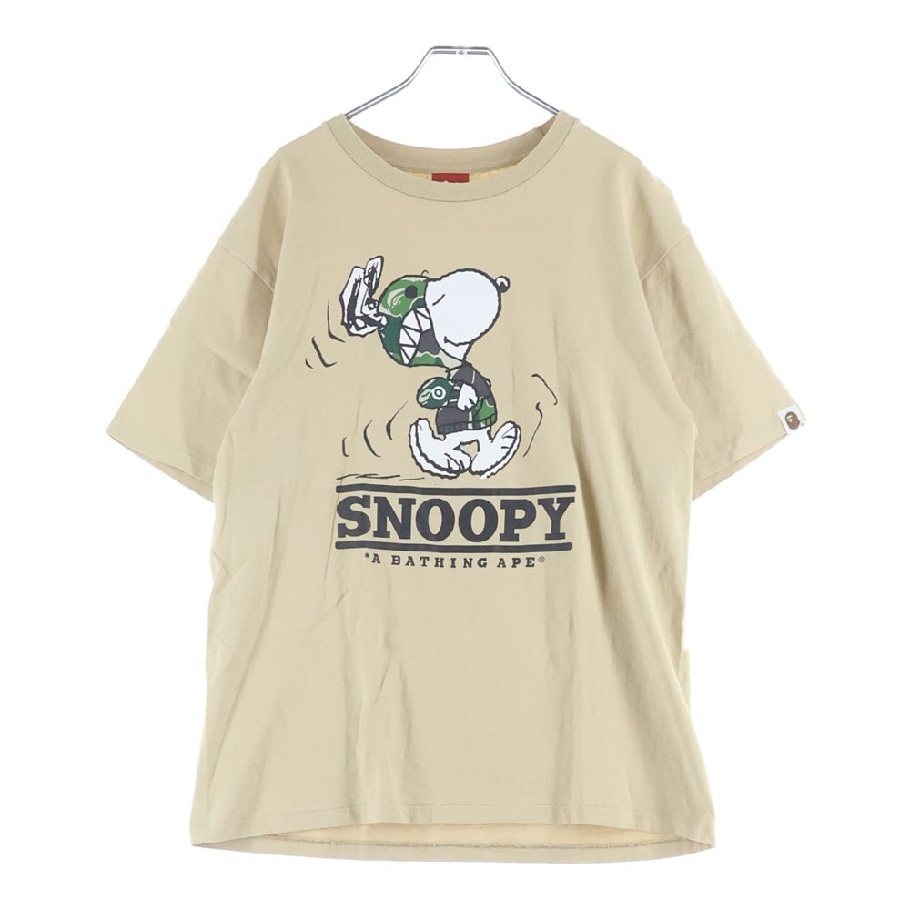 A BATHING APE(アベイシングエイプ) ×PEANUTS SNOOPY ピーナッツ スヌーピー ロゴプリント 半袖Tシャツ カットソー ベージュ