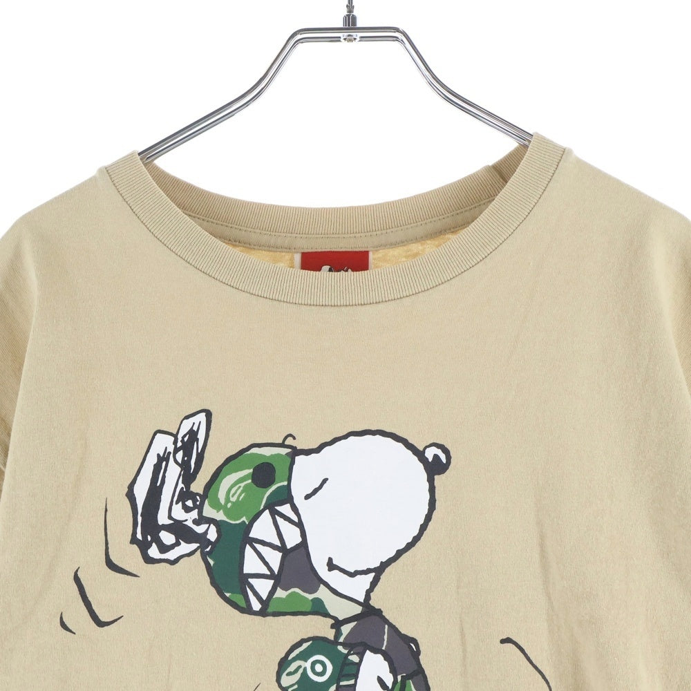 A BATHING APE(アベイシングエイプ) ×PEANUTS SNOOPY ピーナッツ スヌーピー ロゴプリント 半袖Tシャツ カットソー ベージュ