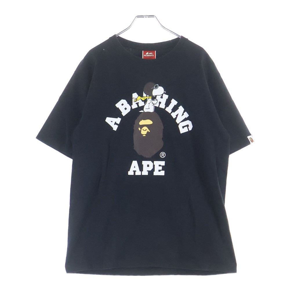 A BATHING APE(アベイシングエイプ) ×PEANUTS SNOOPY ピーナッツ スヌーピー ロゴプリント 半袖Tシャツ カットソー ブラック