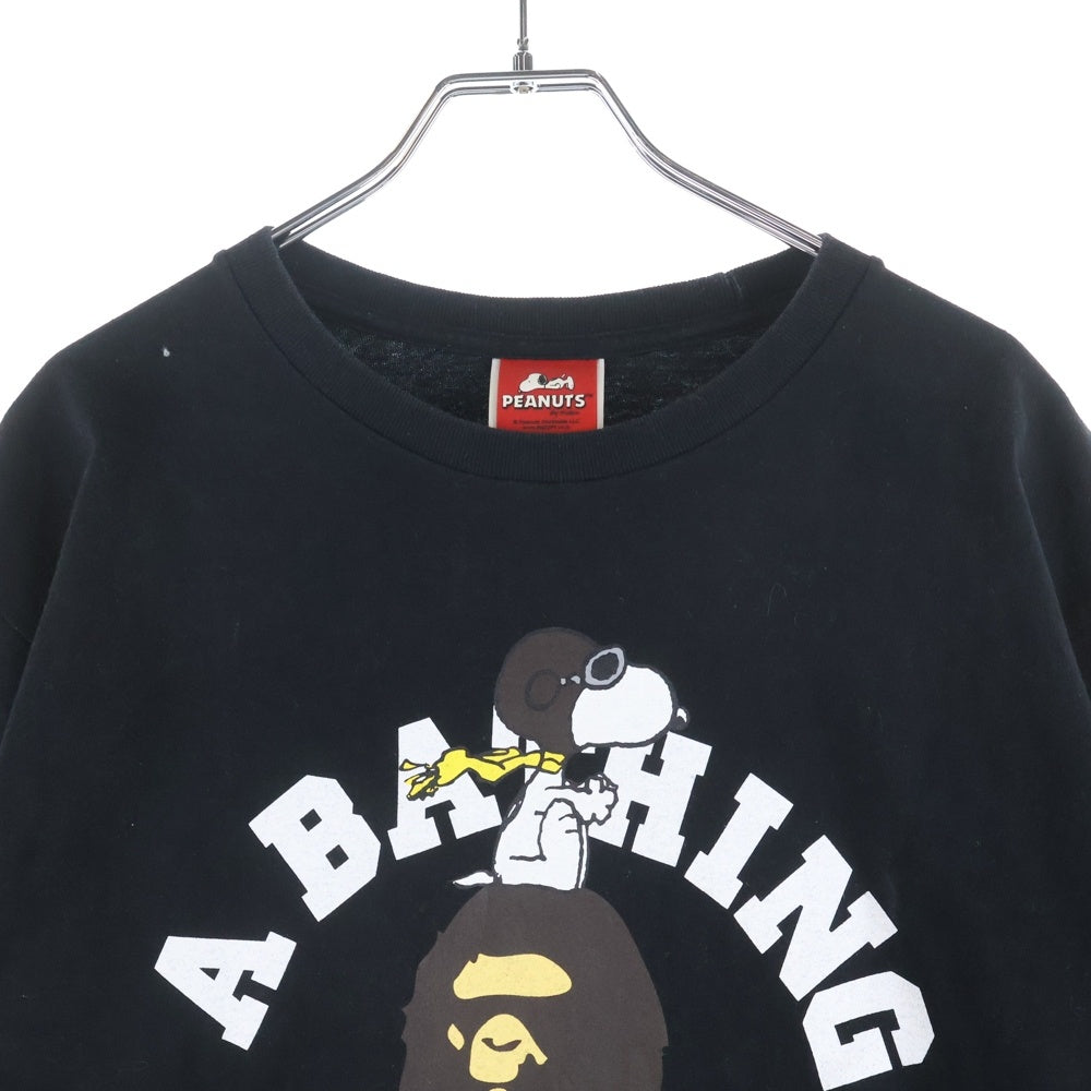 A BATHING APE(アベイシングエイプ) ×PEANUTS SNOOPY ピーナッツ スヌーピー ロゴプリント 半袖Tシャツ カットソー ブラック