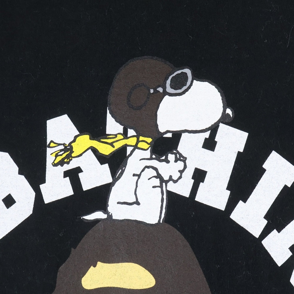 A BATHING APE(アベイシングエイプ) ×PEANUTS SNOOPY ピーナッツ スヌーピー ロゴプリント 半袖Tシャツ カットソー ブラック