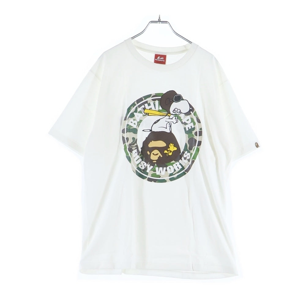 A BATHING APE(アベイシングエイプ) ×PEANUTS SNOOPY ピーナッツ スヌーピー ロゴプリント 半袖Tシャツ カットソー ホワイト