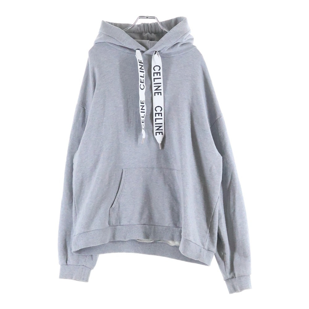 CELINE(セリーヌ) 21AW ルーズフーディー ドローコード ロゴジャガード プルオーバースウェットパーカー グレー 2Y468670Q