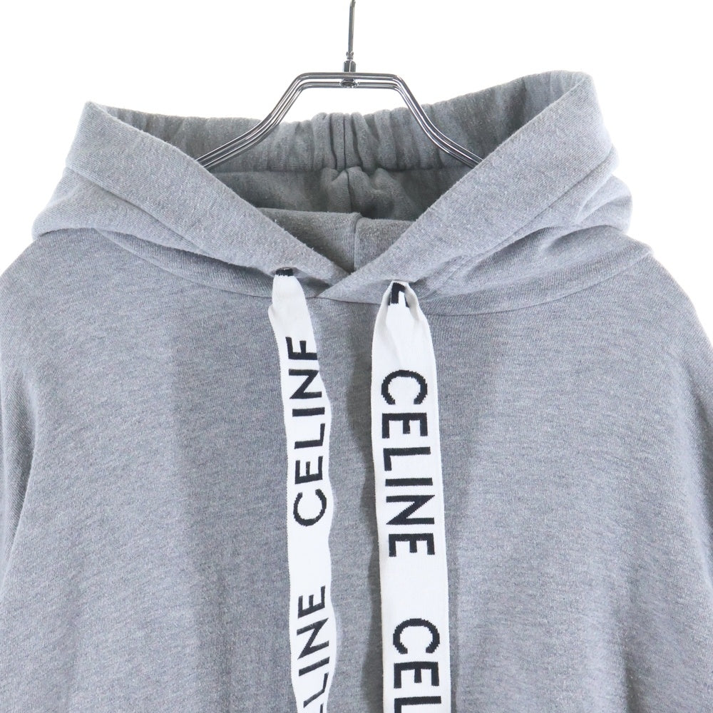 CELINE(セリーヌ) 21AW ルーズフーディー ドローコード ロゴジャガード プルオーバースウェットパーカー グレー 2Y468670Q