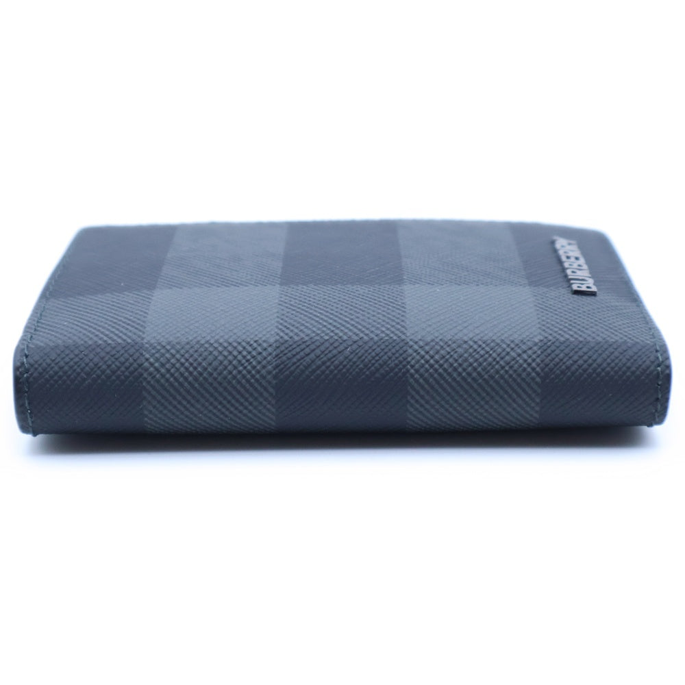 BURBERRY(バーバリー) ロゴプレート チェック総柄 レザー カードケース 二つ折り 長財布 ブラック 8057606 レディース