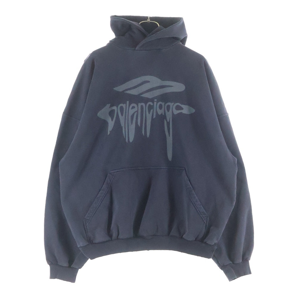 BALENCIAGA(バレンシアガ) 25SS 3b リキファイド ダメージ加工 オーバーサイズ プルオーバースウェットパーカー フーディー ブラック 803265 TRVS9