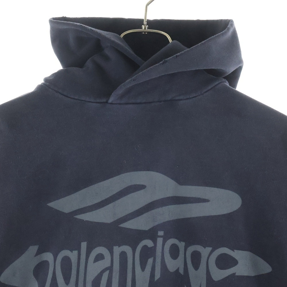BALENCIAGA(バレンシアガ) 25SS 3b リキファイド ダメージ加工 オーバーサイズ プルオーバースウェットパーカー フーディー ブラック 803265 TRVS9