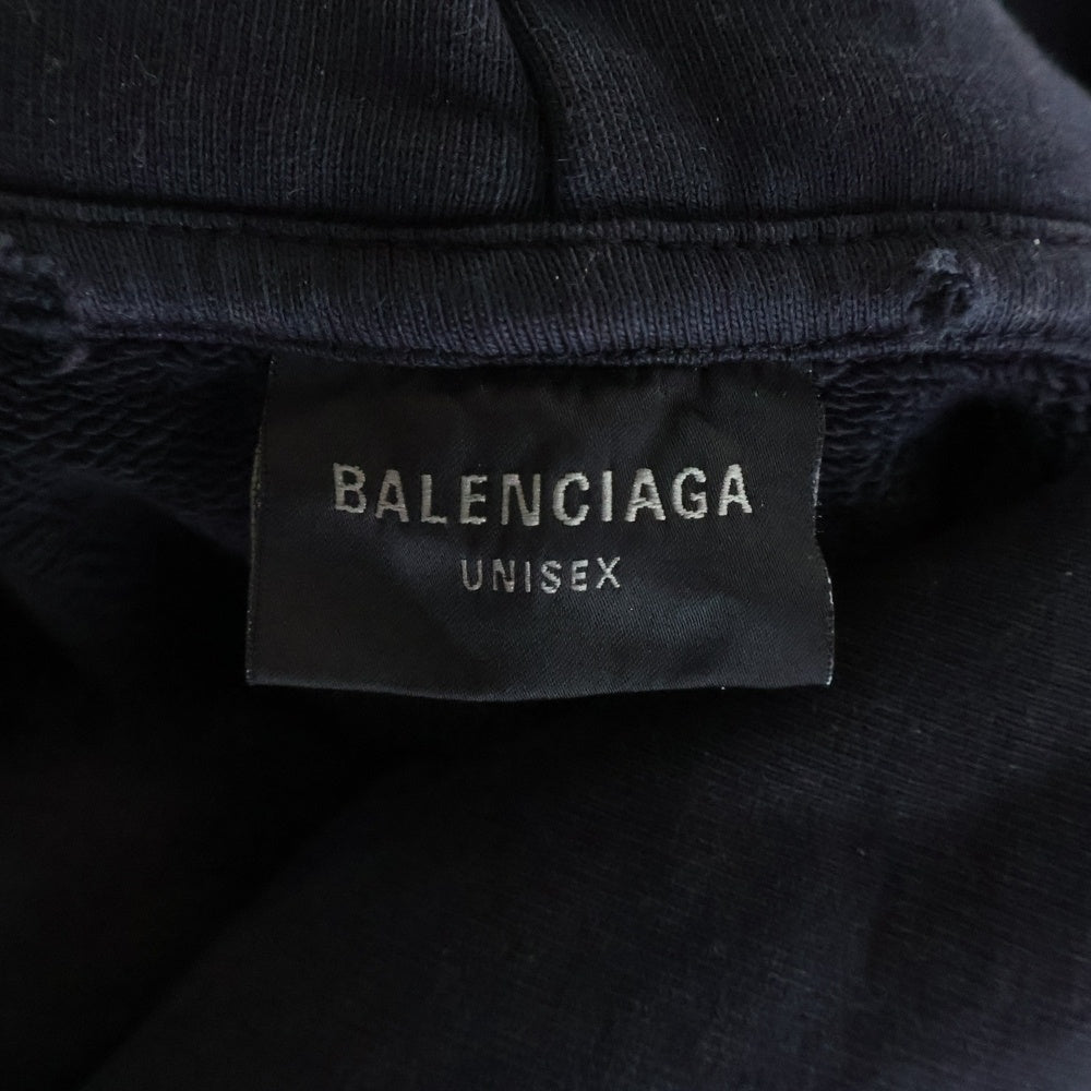BALENCIAGA(バレンシアガ) 25SS 3b リキファイド ダメージ加工 オーバーサイズ プルオーバースウェットパーカー フーディー ブラック 803265 TRVS9