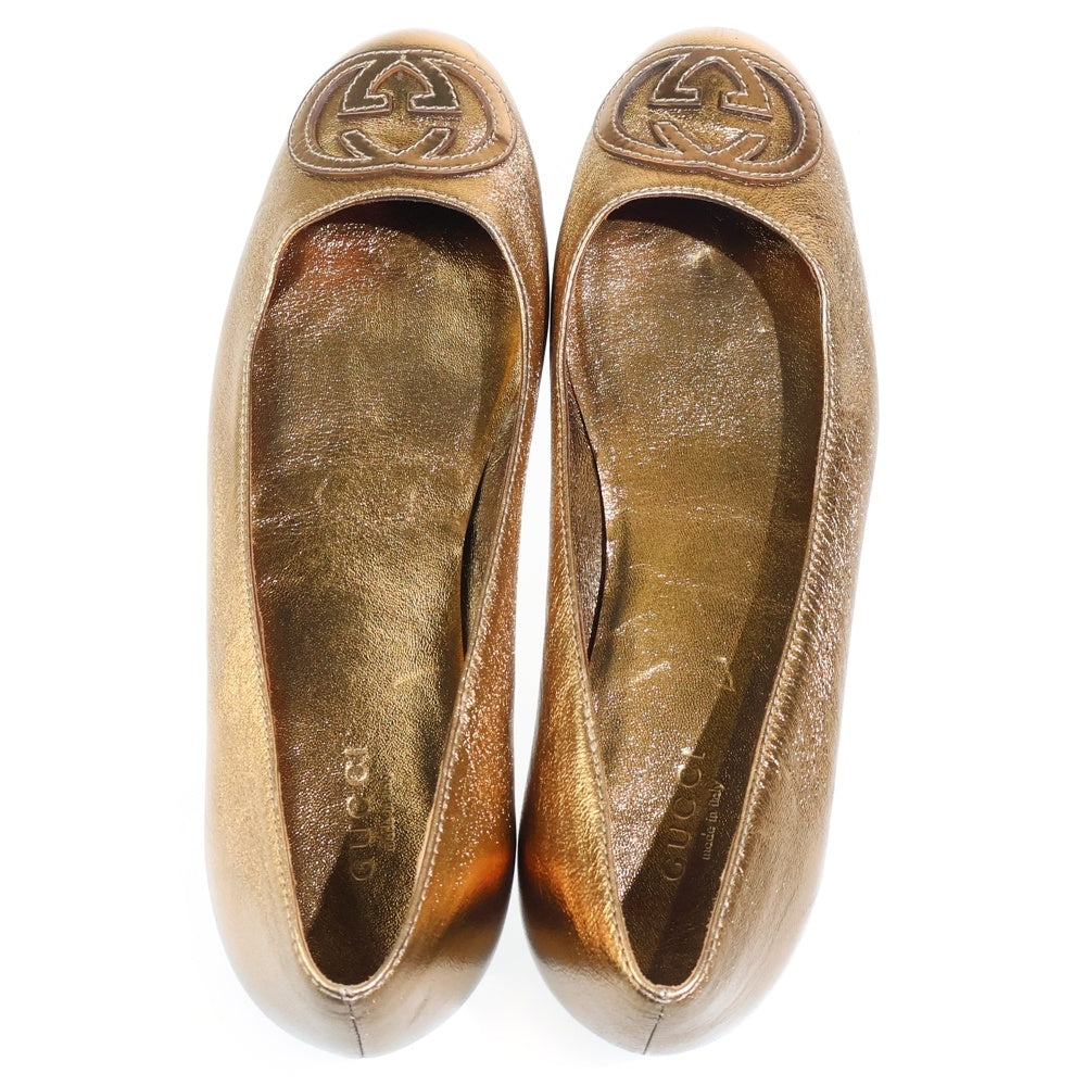 GUCCI(グッチ) GGロゴ レザー フラットパンプス ゴールド レディース