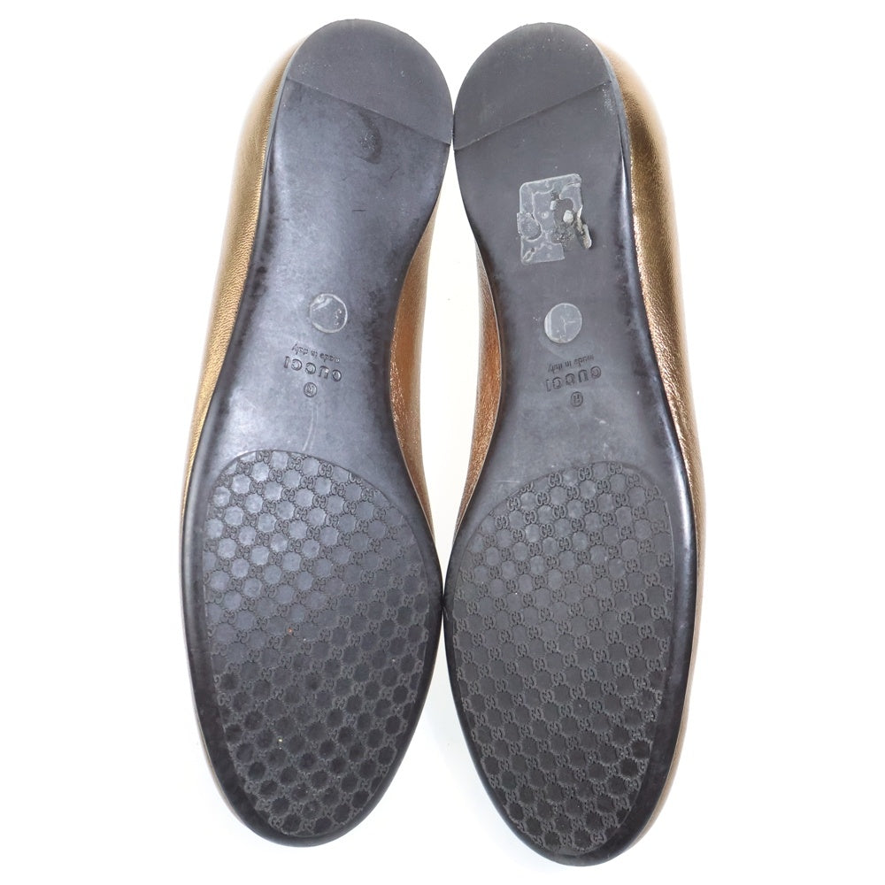 GUCCI(グッチ) GGロゴ レザー フラットパンプス ゴールド レディース
