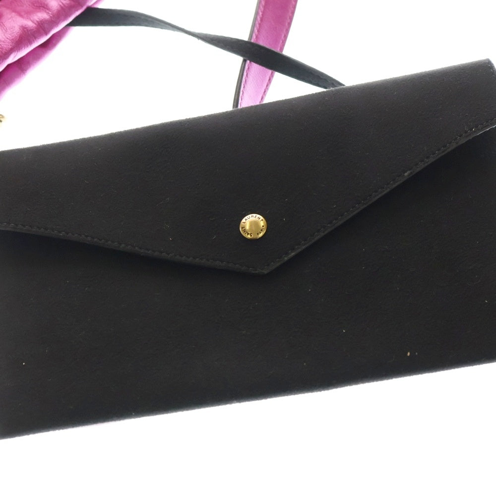 SAINT LAURENT PARIS(サンローランパリ) テディ チェーンショルダーバッグ 巾着バッグ ピンク シルバー金具 レザー 538447 レディース