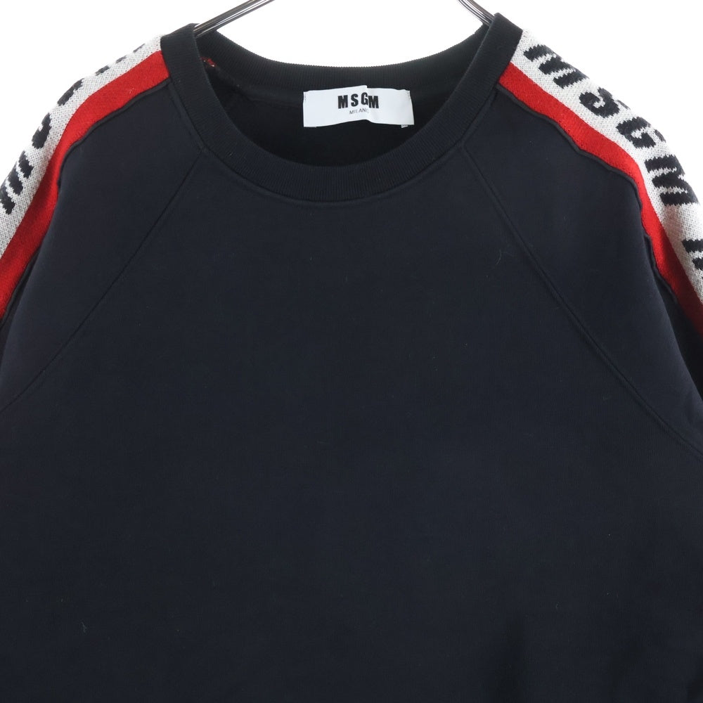MSGM(エムエスジーエム) ニット切替 アームロゴ刺繍 クルーネック スウェット トレーナー ブラック 2741MDM73
