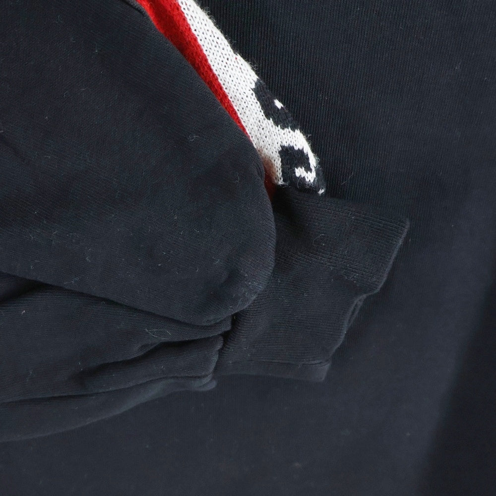 MSGM(エムエスジーエム) ニット切替 アームロゴ刺繍 クルーネック スウェット トレーナー ブラック 2741MDM73