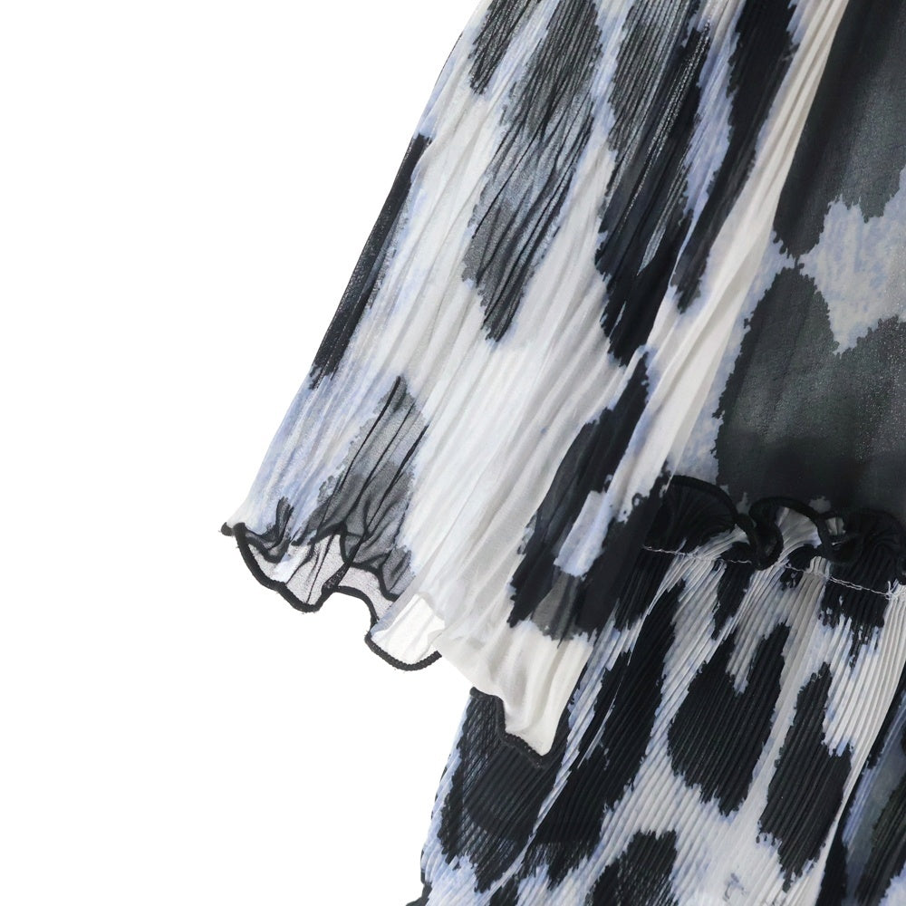 GANNI(ガニー) アニマル柄 コットンフリル チュニック ブラウス ピンタックトップス 長袖シャツ カットソー ブルー/ブラック レディース