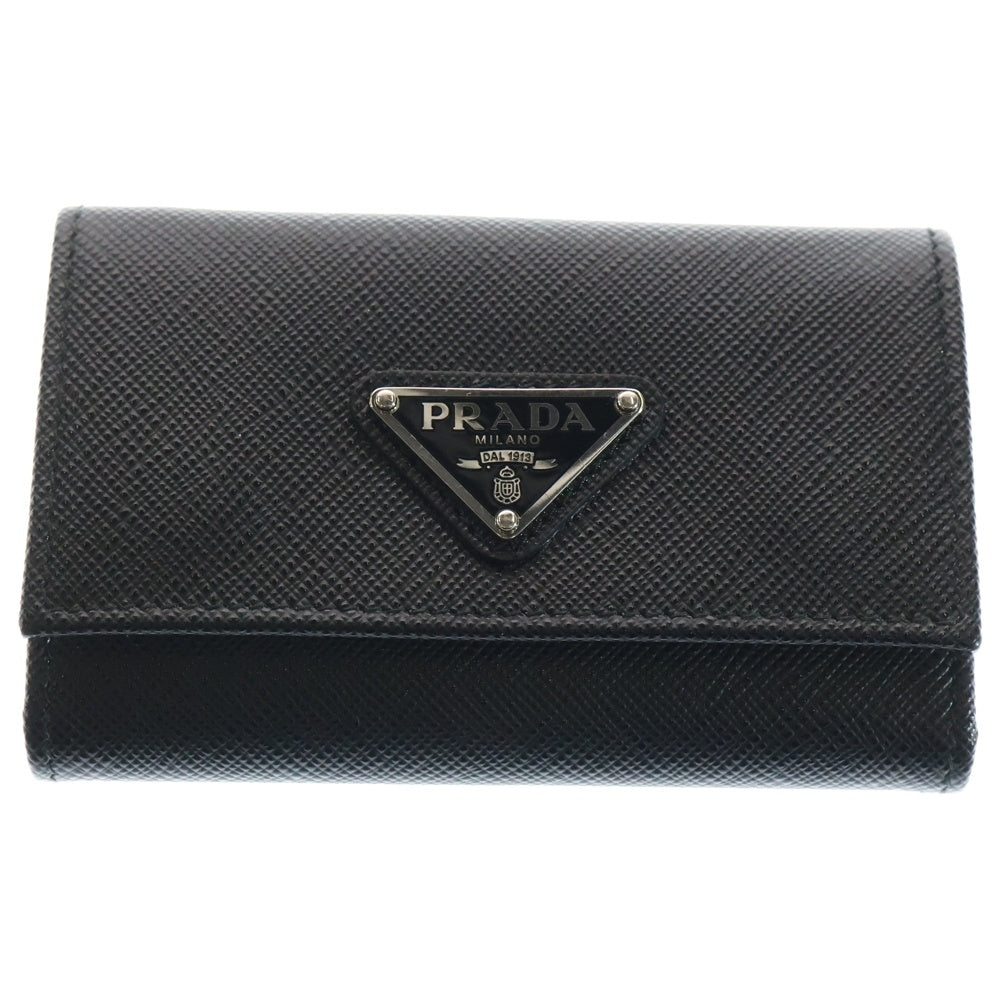 PRADA(プラダ) トライアングルロゴ キーケース キーリング レザー シルバー金具 ブラック