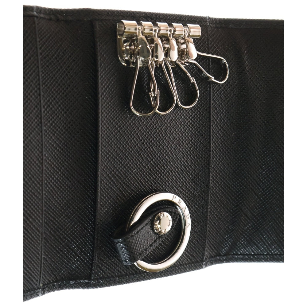PRADA(プラダ) トライアングルロゴ キーケース キーリング レザー シルバー金具 ブラック