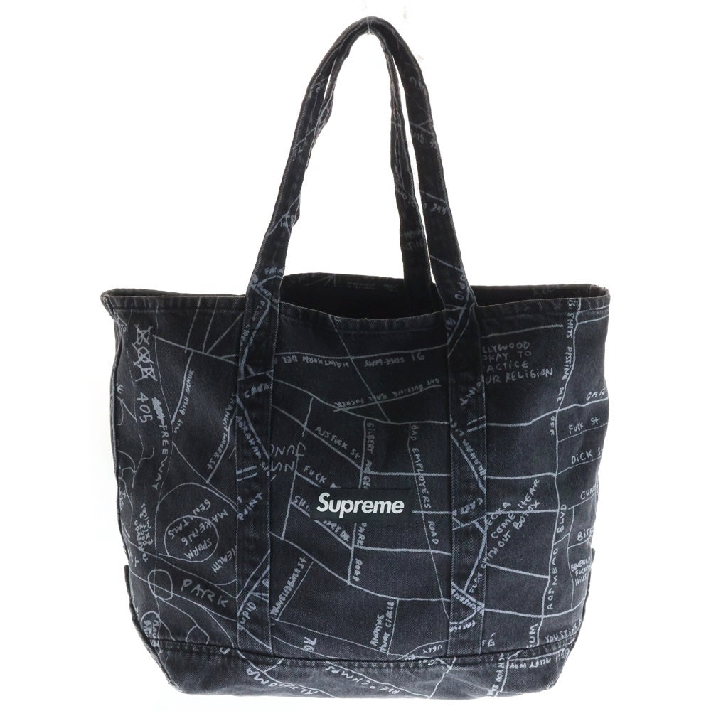 SUPREME(シュプリーム) 19SS × Gonz Map Denim Tote ゴンズ マーク・ゴンザレス マップ 地図柄 デニムトートバッグ ブラック