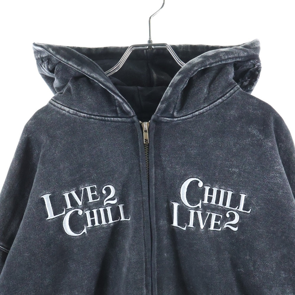 CHILLIN'(チリン) Chillin(チルイン) フェード加工 フロントロゴ刺繍 ジップアップパーカー フーディー チャコールグレー
