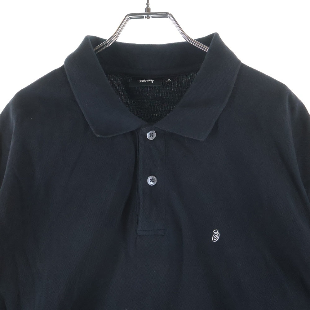 STUSSY(ステューシー) ロゴ刺繍 Pique Polo ピケ ポロシャツ 半袖Tシャツ カットソー ブラック 1140367