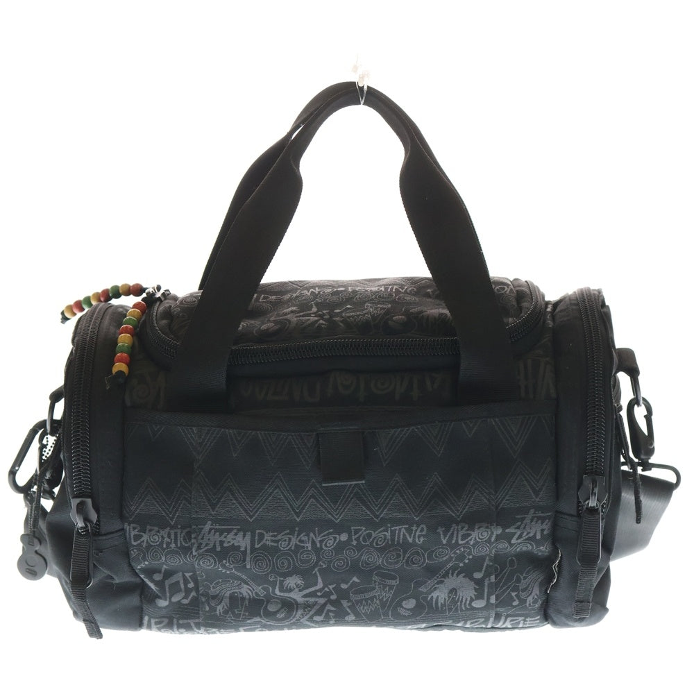 STUSSY(ステューシー) IRIE BAND 2WAY ラスタカラービーズ ロゴ総柄 ミニボストン ポリエステル ショルダーバッグ ブラック