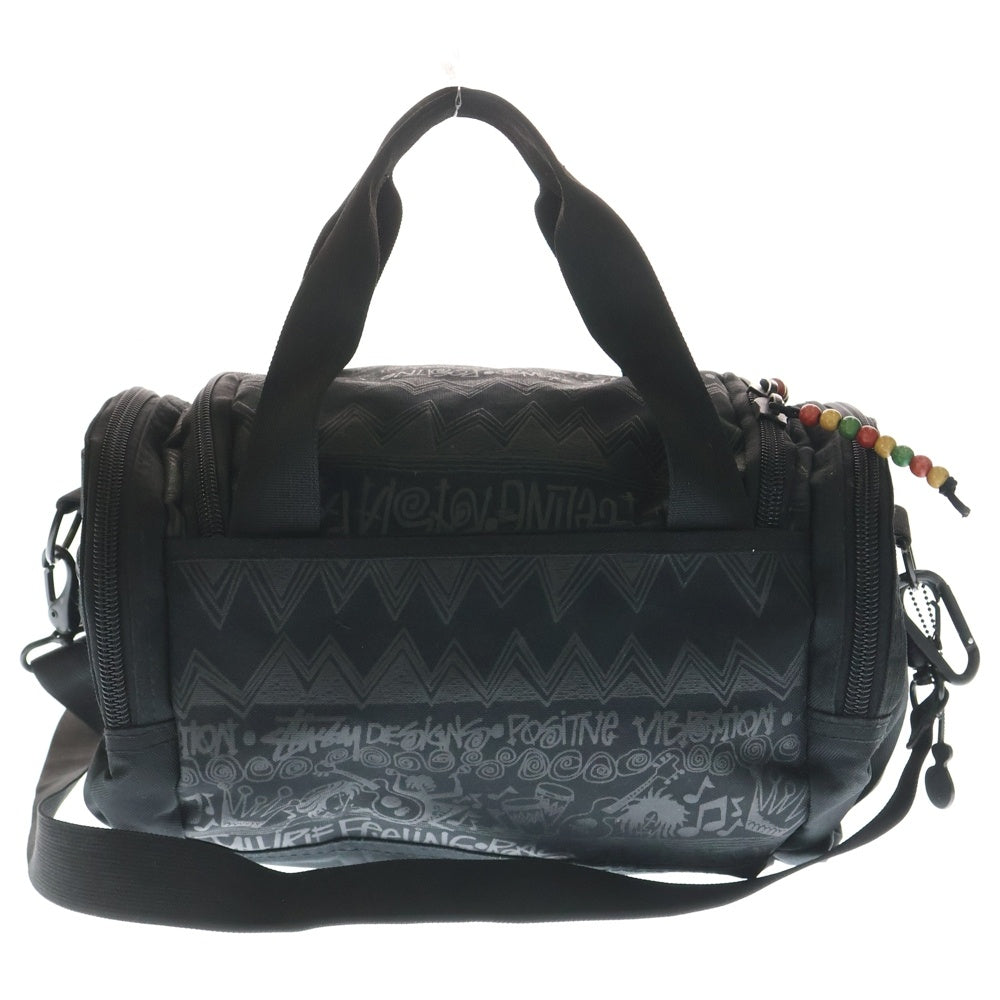 STUSSY(ステューシー) IRIE BAND 2WAY ラスタカラービーズ ロゴ総柄 ミニボストン ポリエステル ショルダーバッグ ブラック